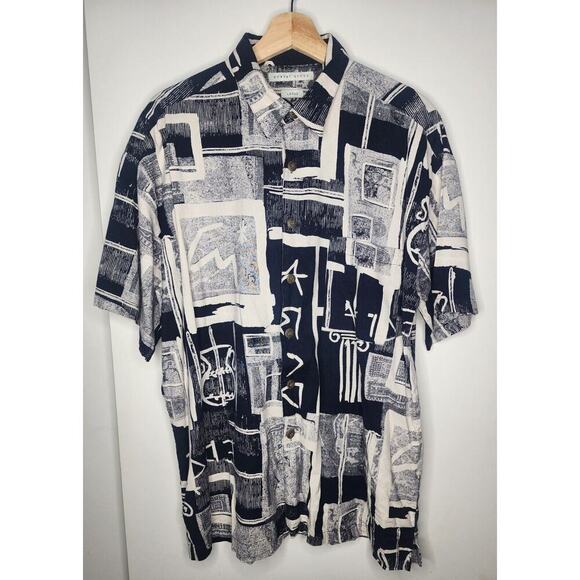 VTG Robert Stock Shirt Mens Large Abstract All Over AOP Button Up‎ Short Sleeve - Picture 1 of 3